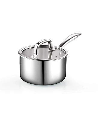 Cook N Home 1.5 Quart Tri-Ply Full Clad Stainless Steel Saucepan with Glass Lid, Silver