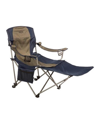 Kamp Rite Folding Camp Chair w/ 2 Cupholders and Detachable Footrest, Navy/Tan