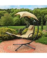 Floating Chaise Lounger Swing Chair with Umbrella Canopy