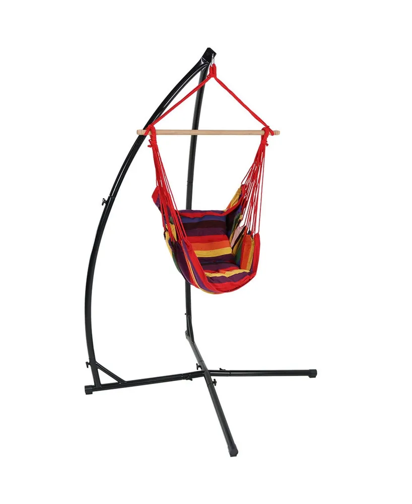 Double-Cushion, Hanging Rope Hammock Chair Swing with X-Stand - 250-Pound Capacity - Sunset