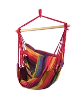 Double Cushion Hanging Rope Hammock Chair with X-Stand for Backyard and Patio - 250 lb Weight Capacity - Sunset