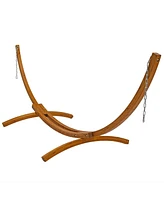 Double Quilted Fabric Hammock with 12-Foot Curved Arc Wood Stand - 400-Pound Capacity - Sandy Beach