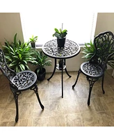 Sunnydaze Decor 3-Piece Black Outdoor Cast Aluminum Patio Bistro Set