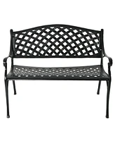 Sunnydaze Decor 2-Person Cast Aluminum Garden Bench with Checkered Design - 615-Pound Weight Capacity - 39-Inch W - Black