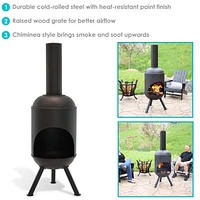 Sunnydaze Decor 5-Foot Black Cold-Rolled Steel Modern Chiminea with Durable Wood Grate - Heat-Resistant Paint Finish