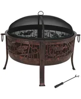 Sunnydaze Decor 30-Inch Fire Pit with Spark Screen, Water-Resistant Cover, Metal Grate, and Fireplace Poker - Northwoods Fishing