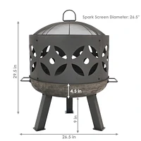 Sunnydaze Decor 26-Inch Cast Iron Retro Fire Pit Bowl with Handles and Spark Screen
