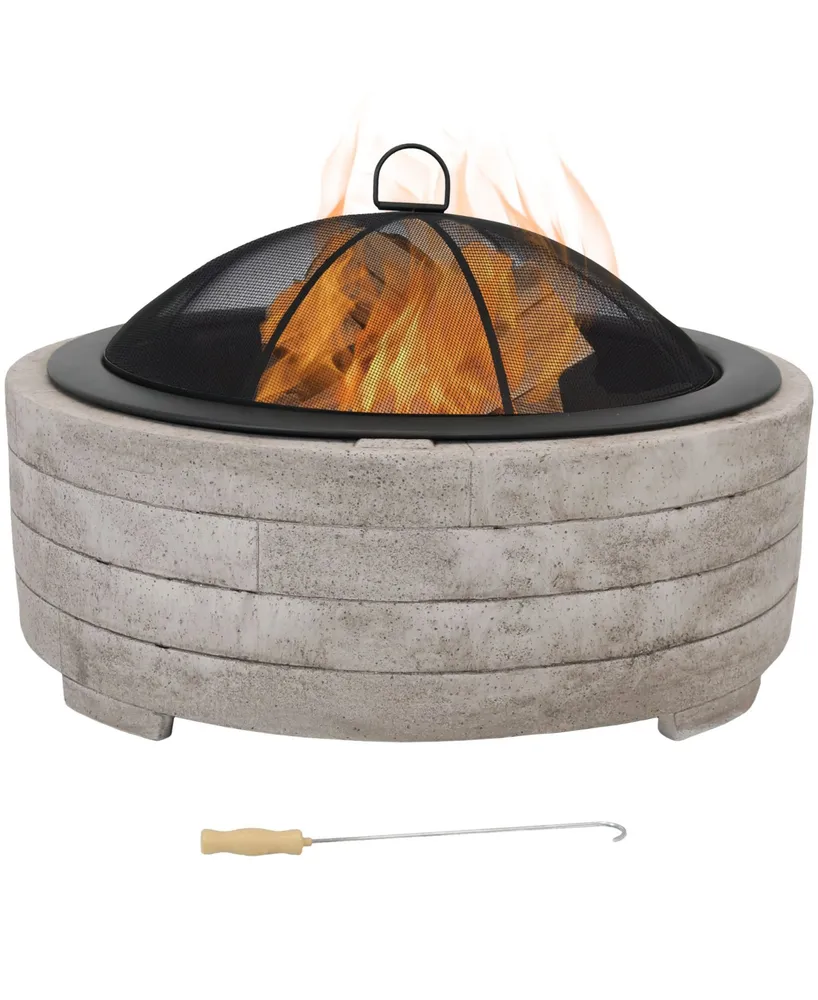 Sunnydaze Decor 35-Inch Faux Stone Fire Pit Bowl with Handles - Includes Spark Screen - Wood Burning