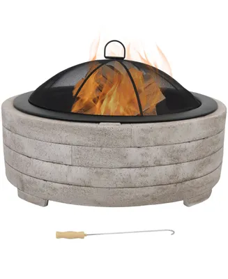 Sunnydaze Decor 35-Inch Faux Stone Fire Pit Bowl with Handles - Includes Spark Screen - Wood Burning