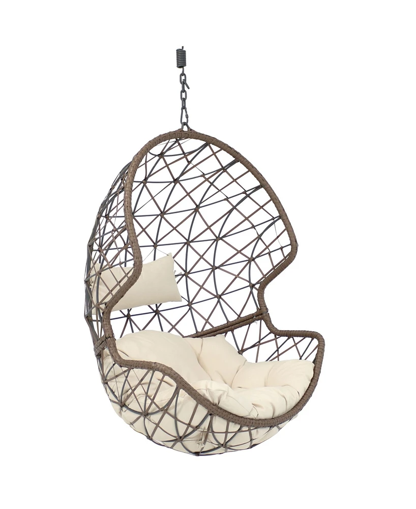 Sunnydaze Decor Danielle Hanging Egg Chair - Resin Wicker Basket Design Outdoor Use Includes Beige Cushion