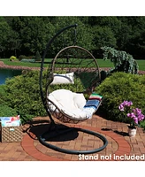 Danielle Hanging Egg Chair - Resin Wicker Basket Design Outdoor Use Includes Gray Cushion