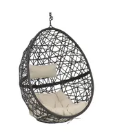 Sunnydaze Decor Caroline Hanging Resin Wicker Egg Chair - 265-Pound Weight Capacity Removable Beige Polyester Cushions