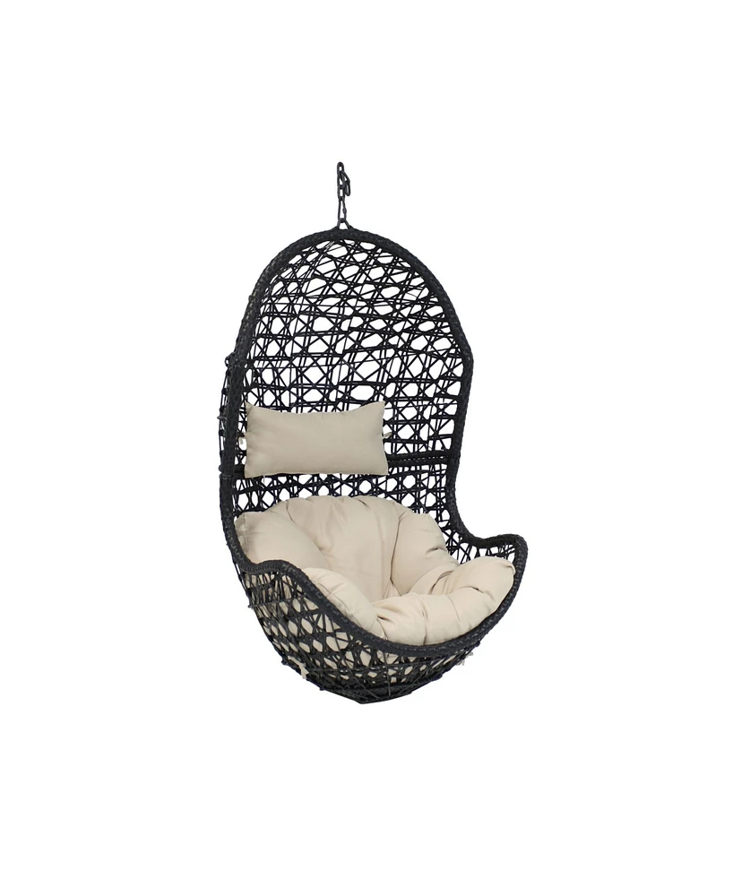 Sunnydaze Decor Cordelia Resin Wicker Hanging Egg Chair - 265-Pound Weight Capacity Includes Gray Polyester Cushion and Headrest