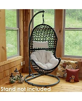 Sunnydaze Decor Cordelia Resin Wicker Hanging Egg Chair - 265-Pound Weight Capacity Includes Gray Polyester Cushion and Headrest