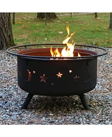 Sunnydaze Decor Cosmic 30-Inch Fire Pit with Cooking Bbq Grill Grate, Spark Screen, and Fireplace Poker - Celestial Design