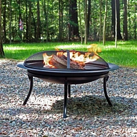 Sunnydaze Decor 29-Inch Portable Fire Pit Bowl with Spark Screen, Fireplace Poker, Folding Stand, and Carrying Case Cover