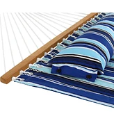 Quilted Double Hammock with 12-Foot Stand and Pillow - 350-Pound Capacity - Black Stand