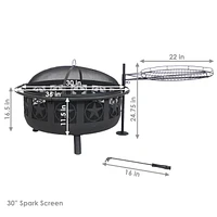 30-Inch Steel All Star Fire Pit Bowl - Black - Includes Bbq Cooking Grate and Spark Screen
