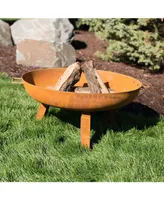 Inch Rustic Cast Iron Outdoor Raised Fire Pit Bowl with Handles