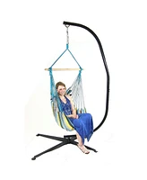 Sunnydaze Decor Double Cushion Hanging Rope Hammock Chair with C-Stand - 265-Pound Capacity - Black Stand