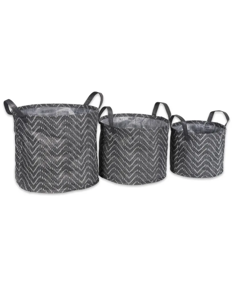 Design Imports Polyethylene Coated Woven Paper Laundry Bin Tribal Chevron Round Set of