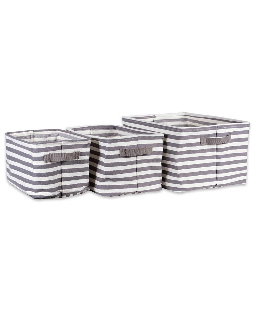 Design Imports Polyethylene Coated Herringbone Woven Cotton Laundry Bin Stripe Rectangle Set of 3