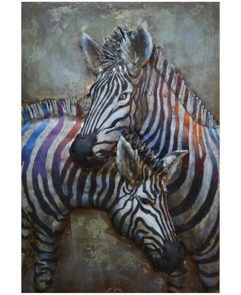 Empire Art Direct Zebras Mixed Media Iron Hand Painted Dimensional Wall Art, 48" x 32" x 2.5"