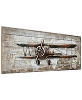 Empire Art Direct Model airplane Metallic Handed Painted Rugged Wooden Wall Art, 24" x 60" x 2.6"