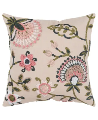 Rizzy Home Floral Polyester Filled Decorative Pillow, 20" x 20"