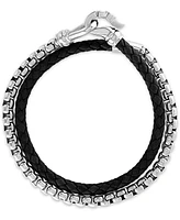 Esquire Men's Jewelry Black Leather Double Wrap Bracelet in Stainless Steel (also in Brown Leather), Created for Macy's