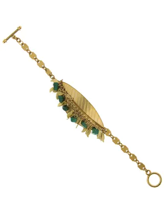 T.r.u. by 1928 Gold Tone Leaf Toggle Bracelet Accented with Semi-Precious Malachite Chips