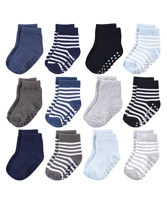 Touched by Nature Toddler Boys Cotton Socks with Non-Skid Gripper for Fall Resistance, Blue, 2-4