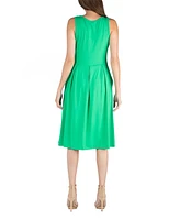 24seven Comfort Apparel Fit and Flare Midi Sleeveless Dress with Pocket Detail