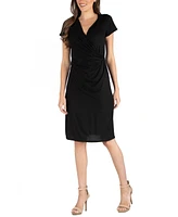 24seven Comfort Apparel Faux Wrap over Dress with Cap Sleeves