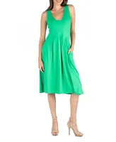 24seven Comfort Apparel Fit and Flare Midi Sleeveless Dress with Pocket Detail