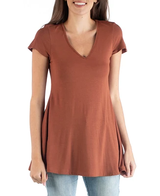 24seven Comfort Apparel Women's Short Sleeve Loose Fit Tunic Top