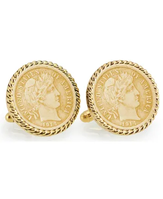 American Coin Treasures Gold-Layered Silver Barber Dime Rope Bezel Coin Cuff Links