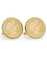 American Coin Treasures Gold-Layered Silver Barber Dime Rope Bezel Coin Cuff Links