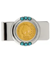 Men's American Coin Treasures Gold-Layered 1800's Indian Penny Turquoise Coin Money Clip