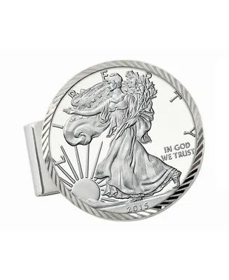 Men's American Coin Treasures Sterling Silver Diamond Cut Coin Money Clip with Proof American Silver Eagle Dollar