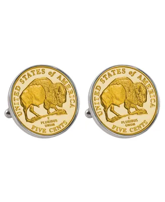 American Coin Treasures Gold-Layered Westward Journey 2005 Bison Jefferson Nickel Bezel Coin Cuff Links