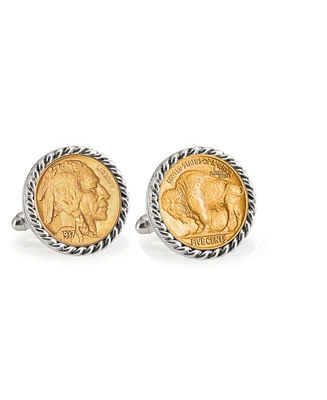 American Coin Treasures Gold-Layered Buffalo Nickel Rope Bezel Coin Cuff Links