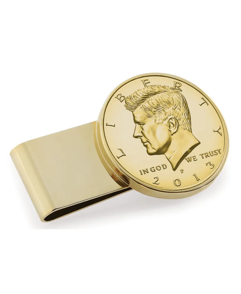 Men's American Coin Treasures Gold-Layered Jfk Half Dollar Stainless Steel Coin Money Clip