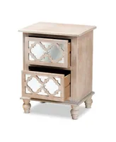 Furniture Celia French Rustic Quatrefoil Mirrored Nightstand