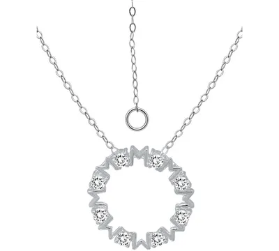 Giani Bernini Cubic Zirconia "Mom" Circle Pendant Necklace in Sterling Silver, 16" + 2" extender, Created for Macy's