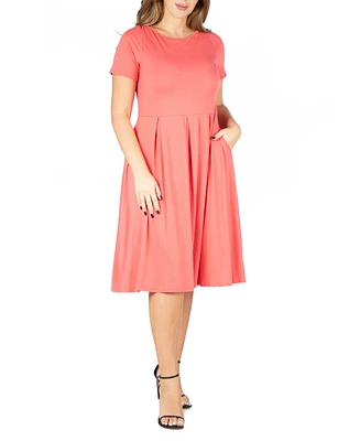 24seven Comfort Apparel Plus Short Sleeve Midi Dress with Pockets