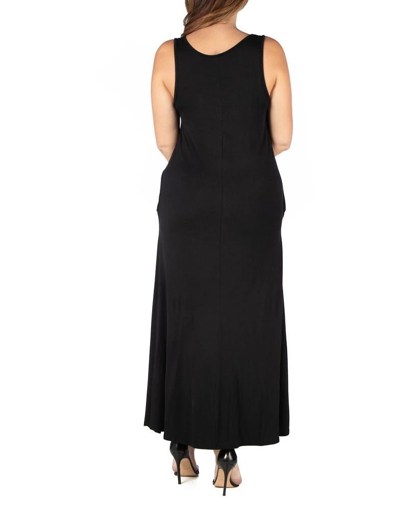 24seven Comfort Apparel Plus Size Sleeveless Maxi Dress with Pockets