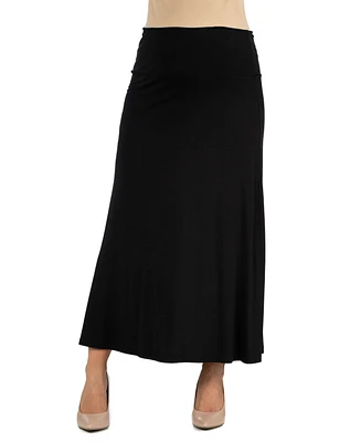 24seven Comfort Apparel Womens Elastic Waist Solid Color Maternity Maxi Skirt