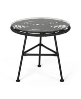 Noble House Orlando Outdoor Woven Side Table with Glass Top