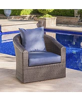 Noble House Darius Outdoor Framed Swivel Club Chair with Cushions